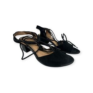 Esprit Black Lace‎ Up Block Heel Sandals Ankle Tie Open Toe 9M